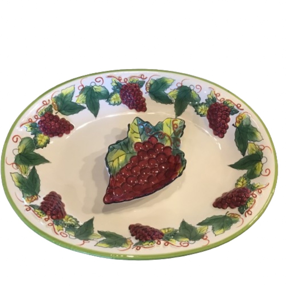 Clay Art Vineyard Large Serving Platter With Small Dish